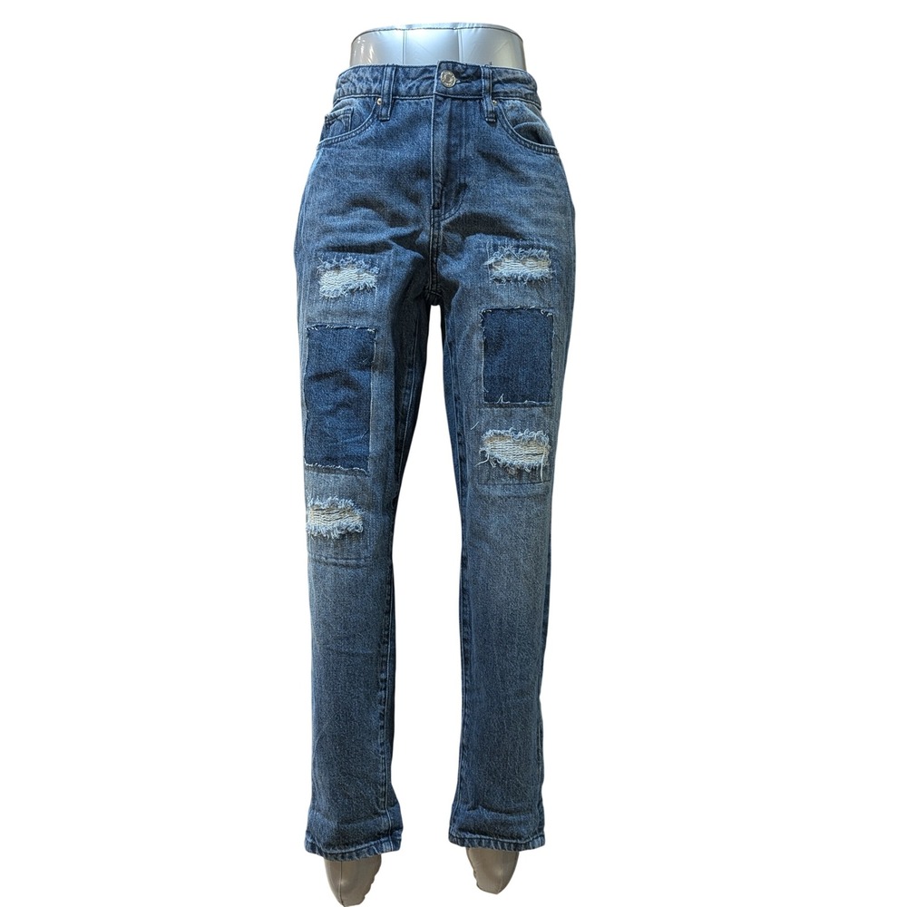 YMI Dream Patchwork Distressed High Rise Jeans Medium Wash Junior Size 3/26